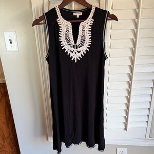 Max Studio Black Dress with Cream Crochet Details